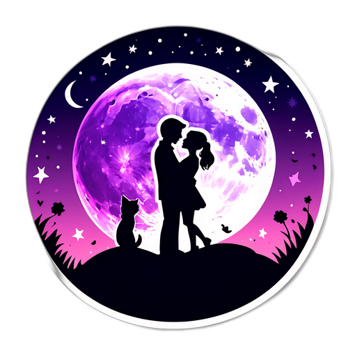 Romantischer Aufkleber mit Vollmond und verliebtem Paar