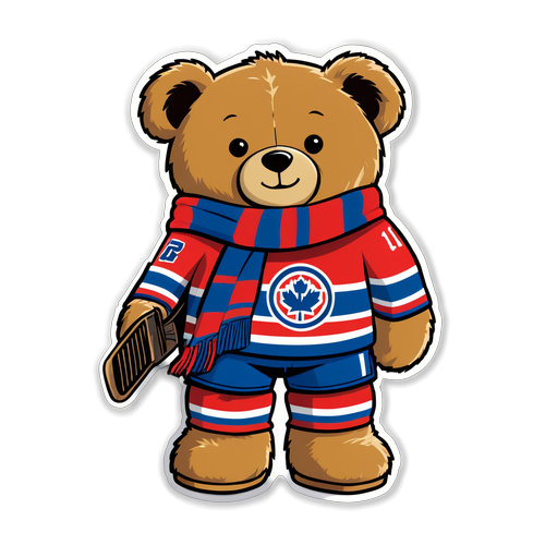 Autocollant de fête avec un ours en peluche en écharpe de l'équipe de hockey de Toronto