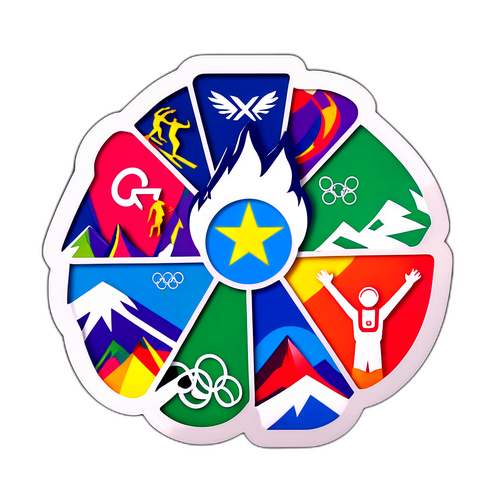 Stylizowany mural przedstawiający emocje sportowe z Zimowych Igrzysk Olimpijskich