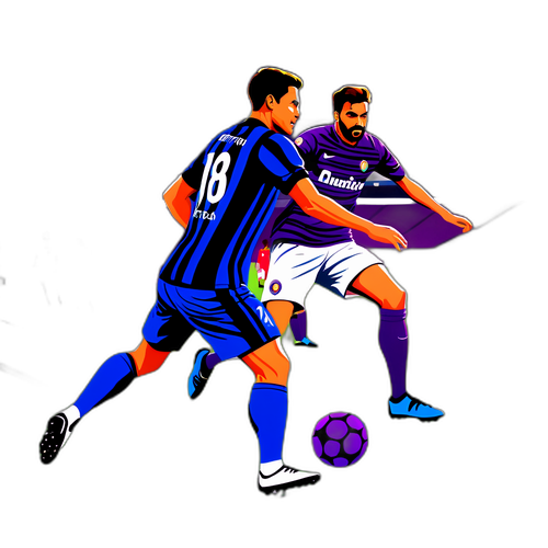 Scenă vibrantă cu jucători Inter și Fiorentina pe terenul de fotbal