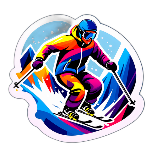 Abstracte kunststijl van een skiër in een lawine