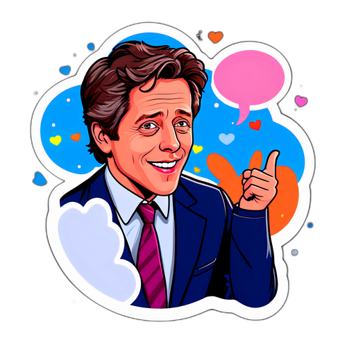 Humoristisk klistermærke af Hugh Grant