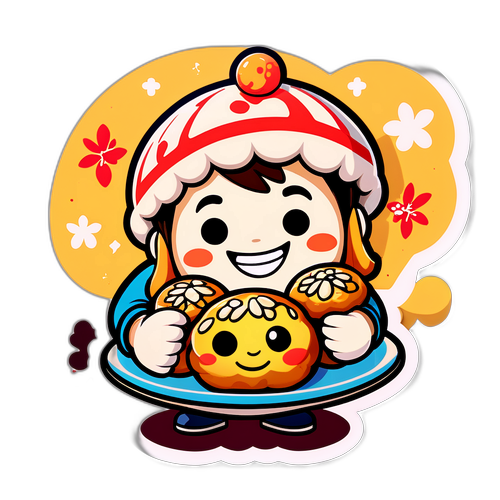 タコ焼きを持つキャラクター