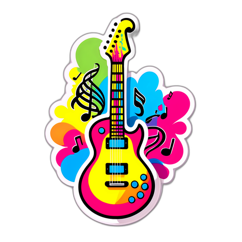 Sticker de guitarra con notas musicales al estilo rock de Madonna