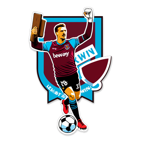 Naklejka dla fanów West Ham z młotem i hasłem "Dawaj, kopnij i wygraj!"