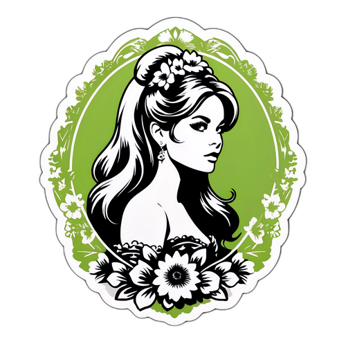 Silhouette de Brigitte Bardot dans un cadre floral