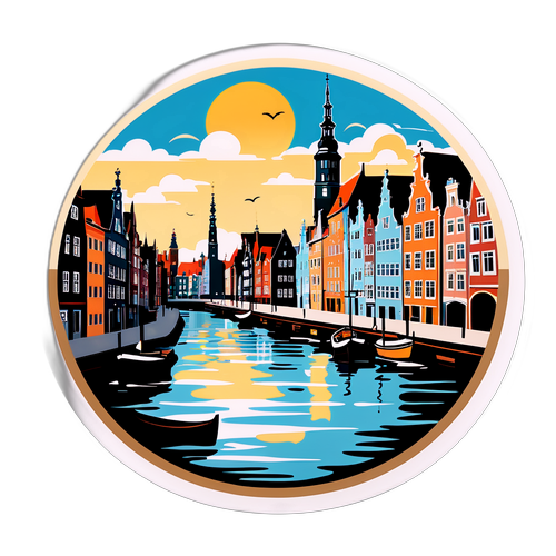 Widok na Gdańsk z charakterystycznymi zabytkami i elementami nadmorskimi