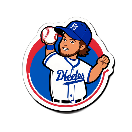 야구공과 Kershaw 유니폼을 배경으로 한 스티커 디자인