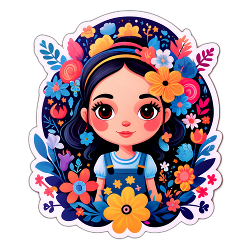 En smuk og kreativ jente omfavnet av blomster