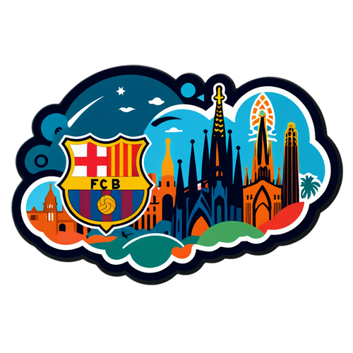 Sticker Minimalis Barcelona: Logo Ikonik Dikelilingi Oleh Pesona Budaya Kota!