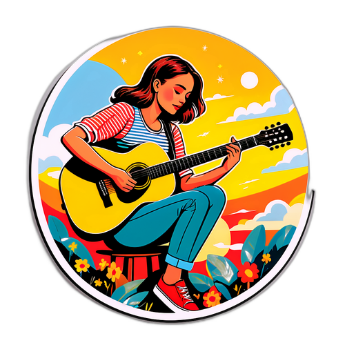 Татяна Куртукована, играющая на гитаре под ярким небом