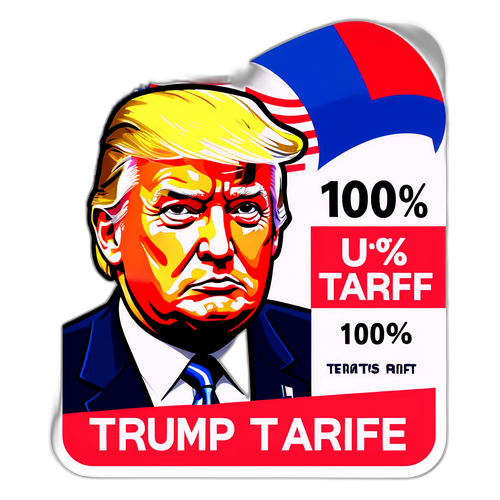 特朗普与100%关税的贴纸