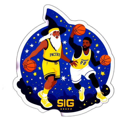 Sticker d'un sorcier et d'un joueur des Pacers dribblant un ballon de basket