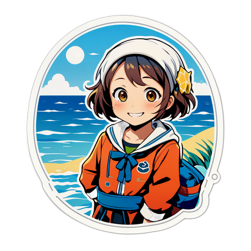 海を見つめる笑顔の渡辺渚