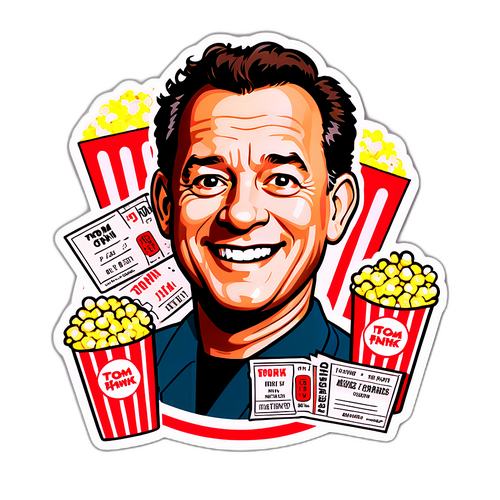 Autocollant de Tom Hanks souriant avec du popcorn