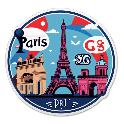 Aufkleber mit dem Paris SG Logo und ikonischen Pariser Wahrzeichen