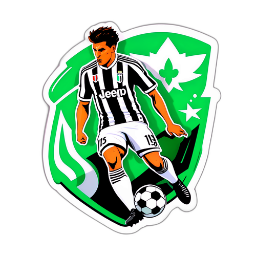 En fargerik fotballklistermerke som skildrer glamouren og intensiteten av Sassuolo vs. Juventus