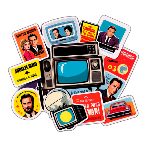 Стикеры с постерами известных телесериалов 2025 года в стиле старых фильмов