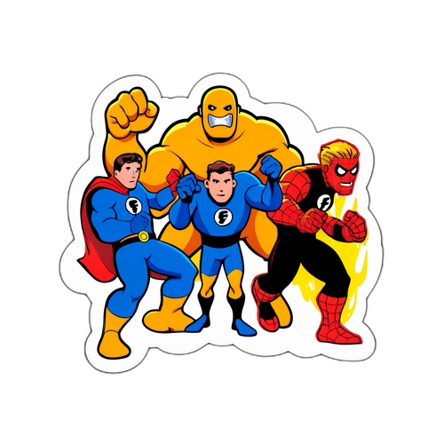 Ilustração de uma cena pós-créditos com os super-heróis do Quarteto Fantástico em uma situação engraçada