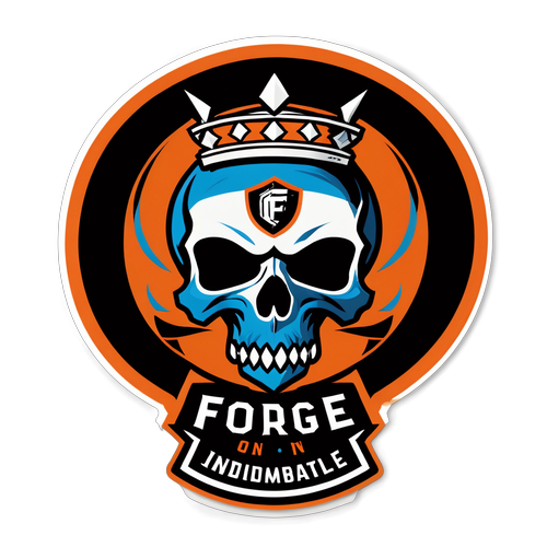 Calcomanía de Forge FC con el emblema ilustrado y la frase 'Forge on, indomitable spirit.'