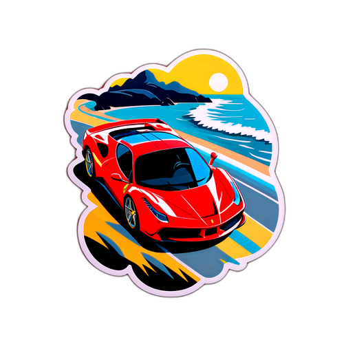 Sticker cu supercar Ferrari pe drum de coastă