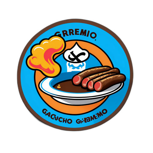 A sticker de um prato típico gaúcho com referência ao churrasco e o logo do Grêmio