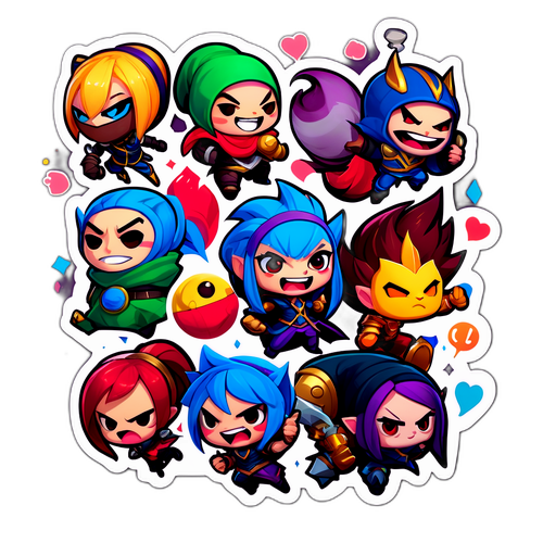 Дизайн наклейки с забавными комикс-стилевыми персонажами из League of Legends