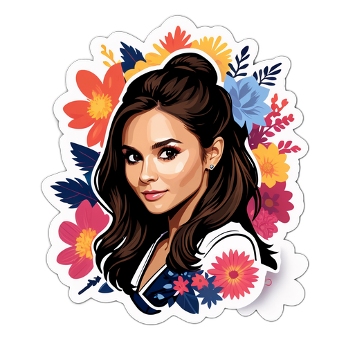 Portrét Ninny Dobrevové s květinovým pozadím