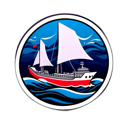 Stiker Logo PELNI dengan Ilustrasi Gelombang dan Kapal