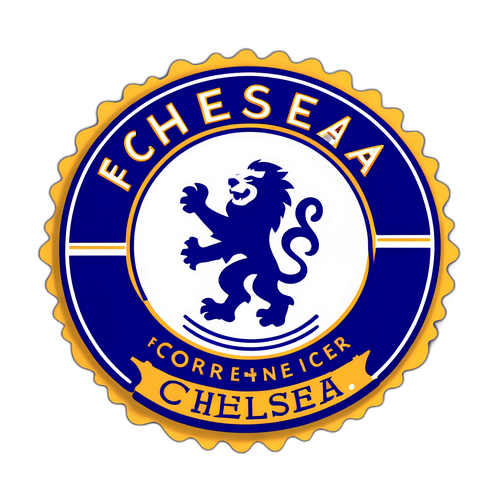 Chelsea-fokusert klistremerke med fotball og entusiastisk publikum