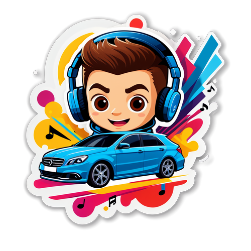 Genç ve Dinamik Araç ve Müzik Temalı Sticker