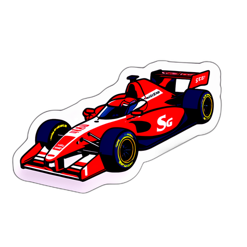 Sticker van Laurens Vanthoor met een raceauto en de tekst 'Speed in the Blood'