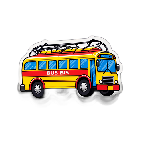 Sticker van een bus met een band eromheen voor de schade, met riemen ter ondersteuning