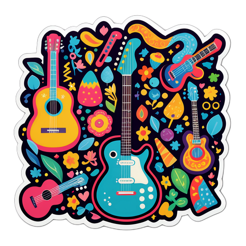 Adesivo di Pattern Giocoso con Chitarre Italiane