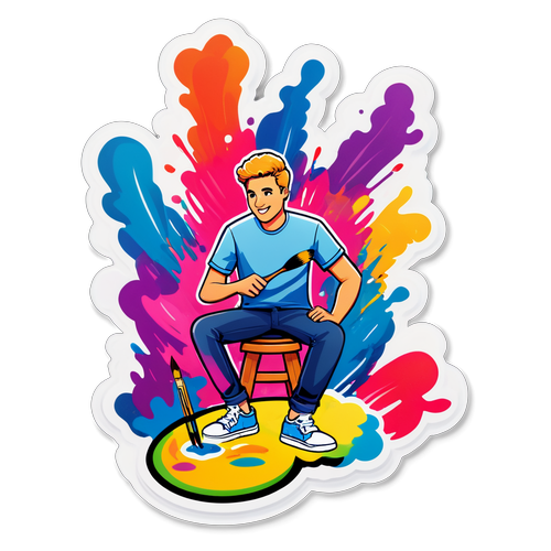 Sticker van de kunstenaar Kris Defoort actief met schilderen