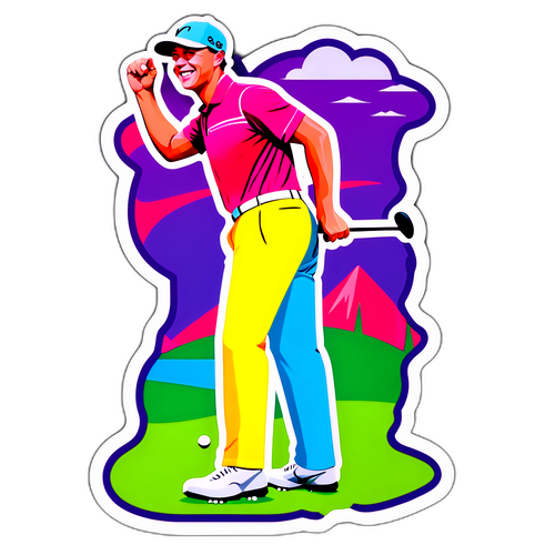 Fargerik klistremerke av Viktor Hovland som feirer et putt