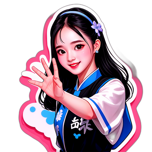 吳京宜在表演場館向粉絲揮手互動的可愛形象