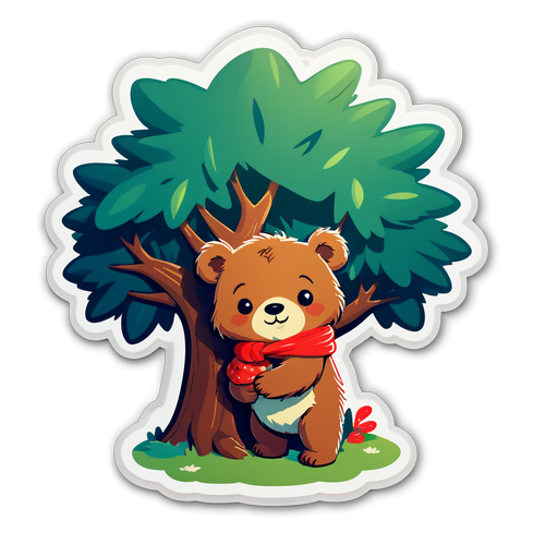 可爱的主题贴纸：小熊拥抱大树