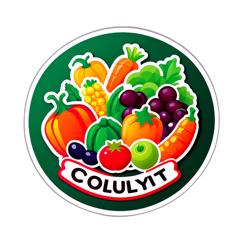 Sticker met het Colruyt-logo en gezonde groenten en fruit