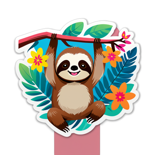 Adorable Sloth Hanging from Tree