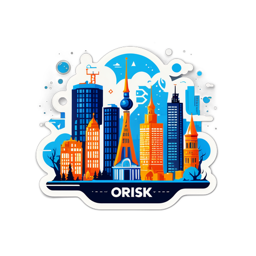 Яркий логотип Orsk.ru в окружении городских элементов