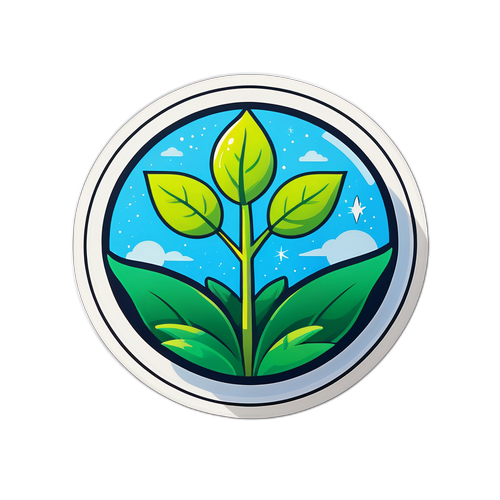 Яркая наклейка с растением и сообщением о заботе о природе