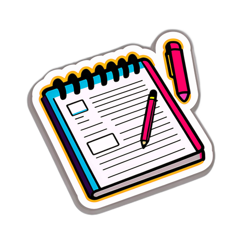 スタイリッシュなノートブックデザインの文房具風ステッカー