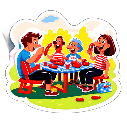 Humoristiske Team Pølsa-karakterer på piknik