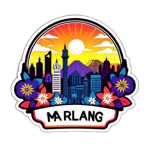 Silhouette Kota Malang dengan Pola Bunga