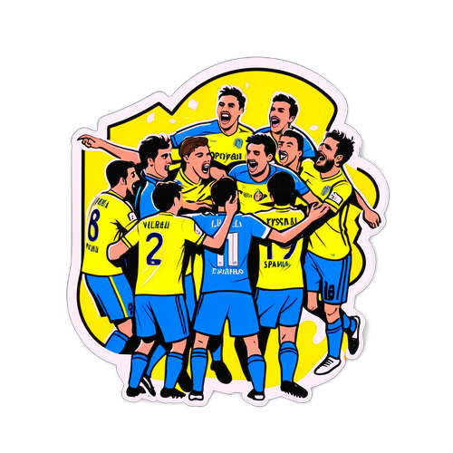 Ilustrație a unui meci între Villarreal și Espanyol, surprinzând momentul unui gol