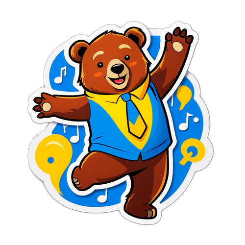 Стикер с весёлым медведем, танцующим под свинг-музыку