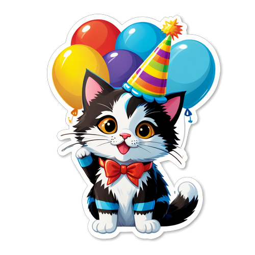 Hari Kucing Sedunia: Stiker Imut Kucing Rayakan dengan Balon Ceria!