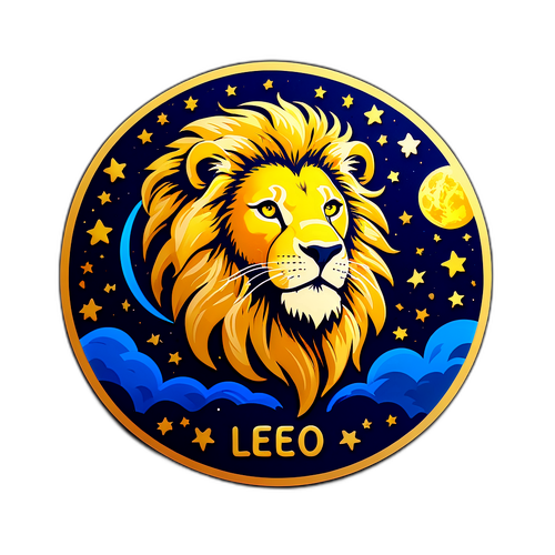 Nálepka s lunární lví podobou a hvězdami