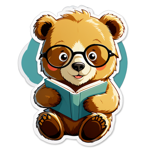 戴眼镜读书的小熊